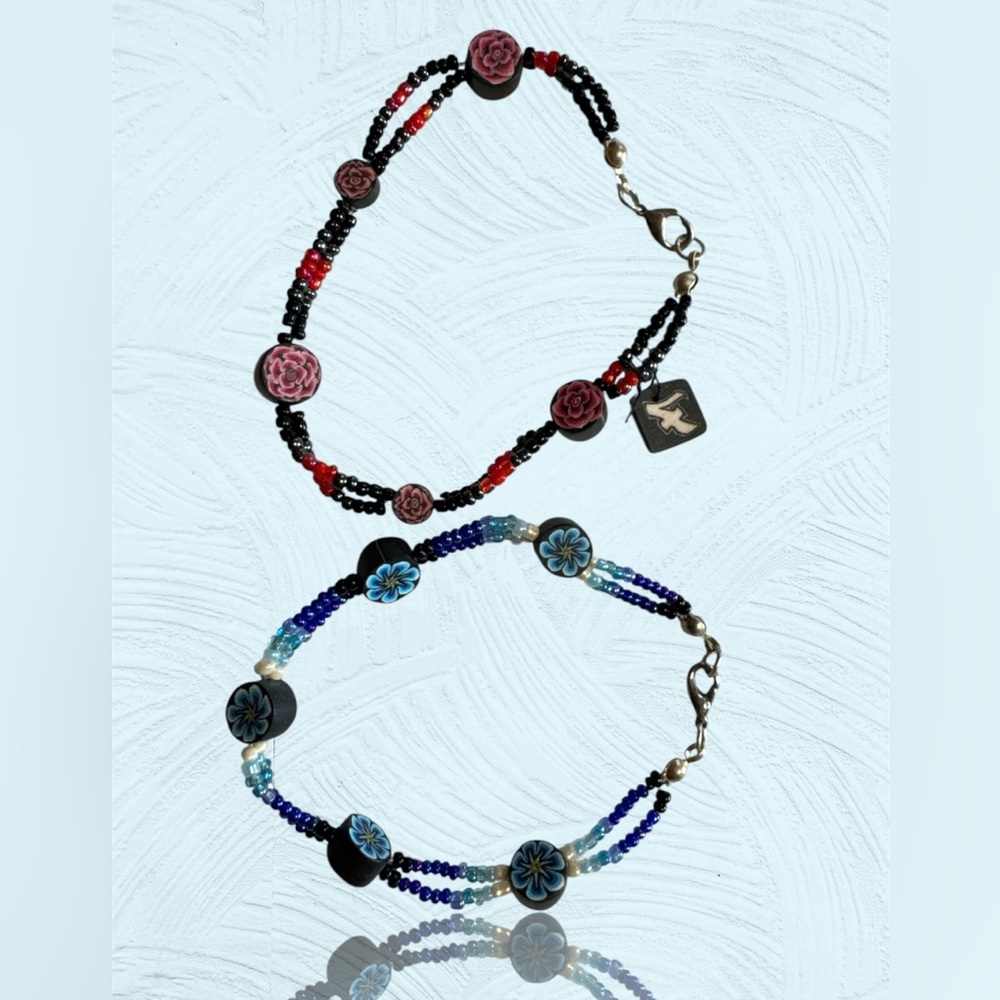Floral Beaded Necklace and Bracelet Set